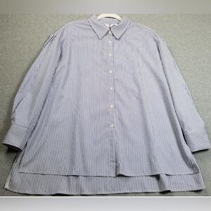 EXLURA Blue & White Striped Button Down Loose Long Sleeve Dress Shirt! Size 2XL.